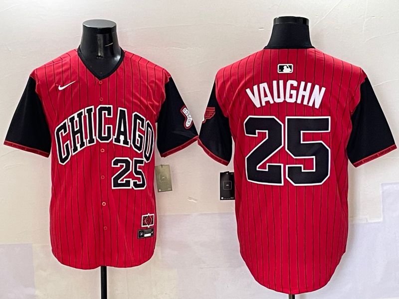 Men Chicago White Sox #25 Vaughn Red Stripe Joint Name Nike 2025 MLB Jersey style 5